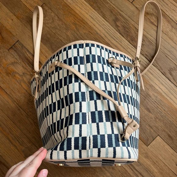 Spartina 449 Jetsetter Tote White Cream Blue Cream Stripe Geometric Large Travel - Picture 6 of 11
